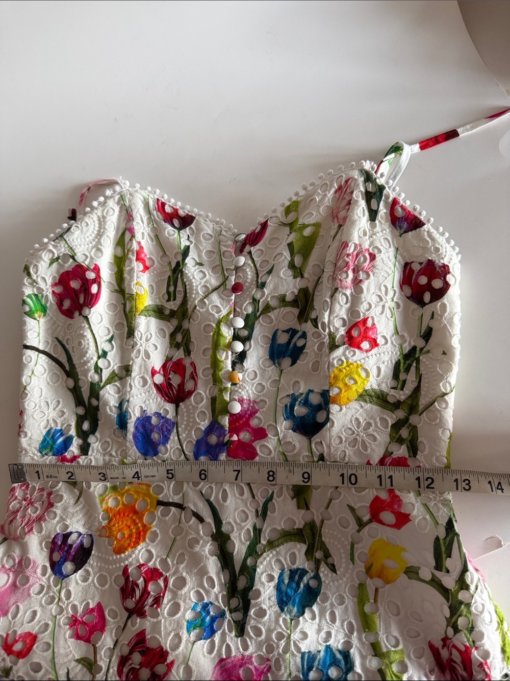 Alice + Olivia Rosette Floral Tulip Broderie Anglaise Cotton Mini Dress size 0 - Picture 7 of 12
